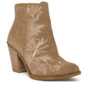Lucky Brand Elenor 2 Tan Embroidered Suede Boots Size 8